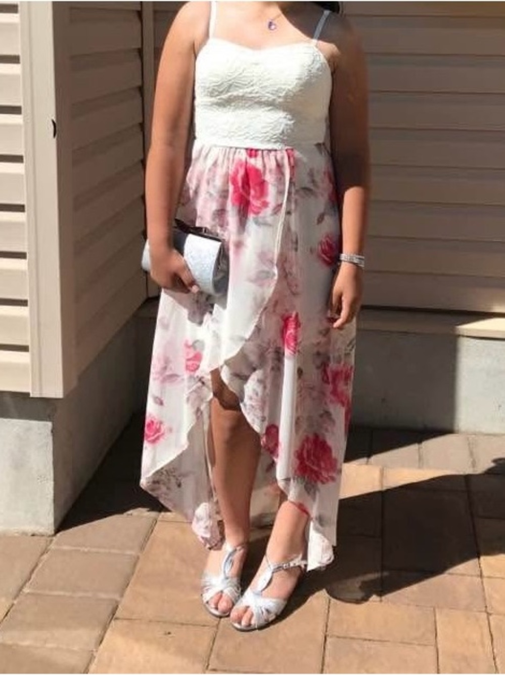 Lily Rose White and Pink Floral Kids Dress-short in front long in back